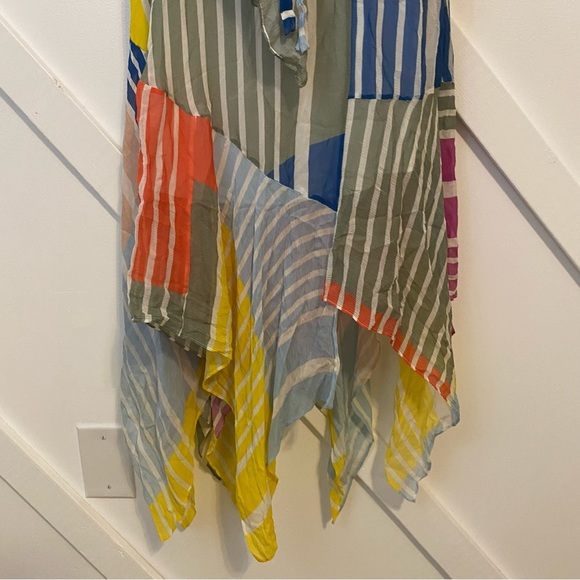 Tanya Taylor Goldie Striped Colorblock Patchwork V-Neck Handkerchief Midi Dress - Picture 8 of 14